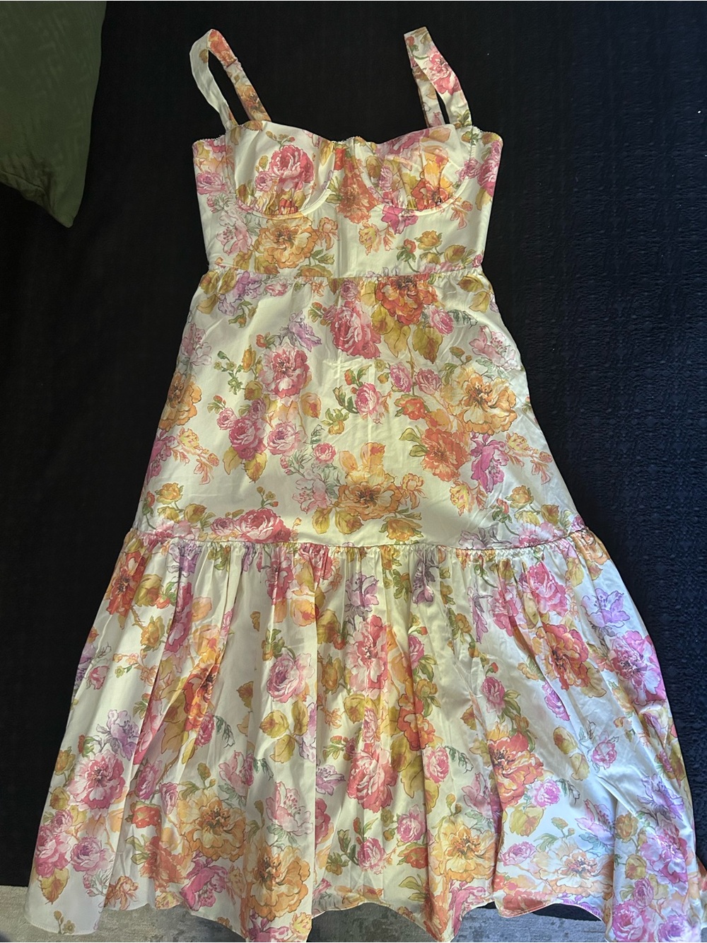 House of CB Cream Midi Dress with Pink & Yellow Floral Print